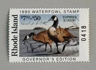 1990 Rhode Island State Duck Stamp - Governor Hand Signed - Image 1 of 2