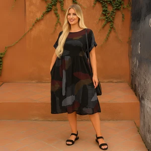 Cotton Abstract Loose-Fit Dress with Pockets - Picture 1 of 8