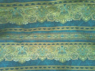 Mardi Gras" Fabric By Jenny Beyer 2006 1 yard 37"X 45" Cotton Greens Browns - Image 1 of 4