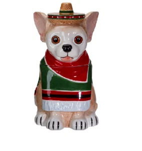PT Chihuahua in Sombrero Hand Painted Ceramic Cookie Jar with Lid - Picture 1 of 3