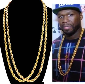 SET OF 2 Gold Stainless Steel Rope Chain Hip Hop Necklace 8mm Thick 30" Long - Picture 1 of 4