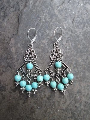 Pendientes Araña Turquesa Boho Chic con Tapa Trasera Plata de Ley Foto 1 de 4