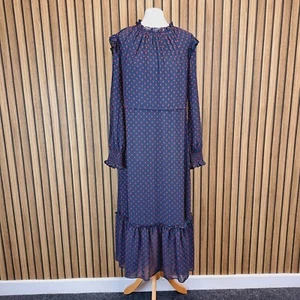Laura Ashley Midi Dress Navy Red Hearts UK 16 Flare Prairie - New - Picture 1 of 14