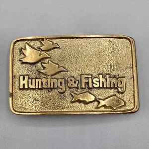Vintage Jagd Angeln Gürtelschnalle massiv Messing Ente Fisch Low Relief Sportler - Bild 1 von 10