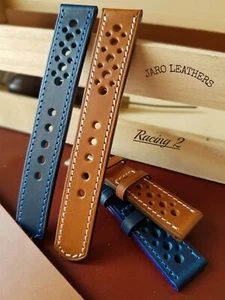 Sport watch strap,Blue Red Brown Black 22mm 20mm 18mm genuine leather hand made - Picture 1 of 12