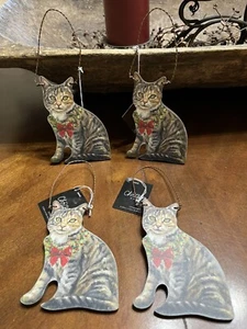 Braun Schwarz Tiger Katze Katze Ornamente mit Kranz & roter Schleife Set (4) - Bild 1 von 7