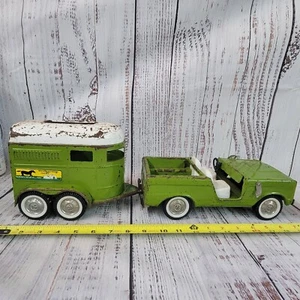 Vtg Nylint Ford Bronco w/ Thoroughbred farms horse trailer pressed steel green - Picture 1 of 20