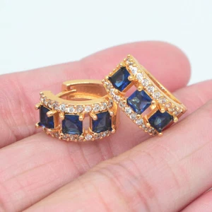 18K Yellow Gold Filled Fashion Luxury Blue Mystic Topaz Huggie Earrings Jewelry - Picture 1 of 24