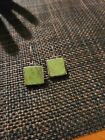 Vintage Stering Silver Green Stones Modernist Square Earrings 925