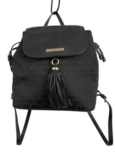 Michael Kors Bedford Black Signature Backpack Canvas Leather Tassel & Gold Hardw - Picture 1 of 8