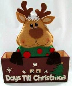 DAYS TIL CHRISTMAS COUNTDOWN REINDEER FELT WOOD BOX - NWT - Picture 1 of 4