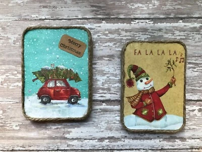 Set of 2 Handmade Mixed Media Christmas Pictures Cubicle Wall Decor - Image 1 of 2