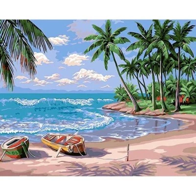 Paint by Numbers for Adults, Beach Scene Canvas Oil Acrylic Painting  UK COMP - Image 1 of 4
