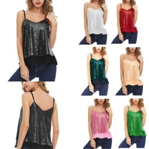 Sexy Sequin V-neck Halter Top Womens Short Loose Tops Outer Wear Bottoming Shirt