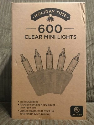 Holiday Time 600 Clear White Mini Lights White Wire Christmas Wedding NIB - Image 1 of 4