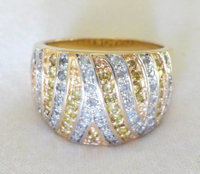 Anillo de diamantes blancos amarillos con racimo de oro amarillo de 14K - 12,87 gms, talla 10, 1,32 ctw Foto 1 de 4