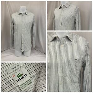 Lacoste Alligator Oxford Shirt L White Gray Check Cotton Hong Kong YGI Q1-570