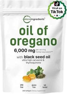Micro Ingredients Oil of Oregano, 300 Softgel | Oregano Oil with Black Seed Oil, - Picture 1 of 7