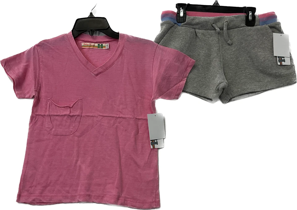 Camiseta e shorts vintage Havana manga curta meninas tamanho L 14 rosa cinza - Imagem 1 de 4