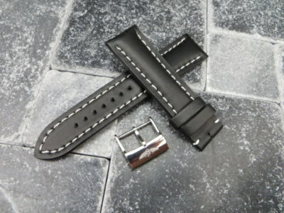 22mm CALF Leather Strap Black Watch Band with OEM BREITLING Tang Buckle WH - Image 1 of 4