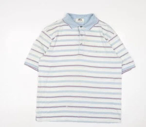 Slazenger Mens Blue Striped Cotton Basic Polo Size XL Collared Button - Golf - Picture 1 of 10