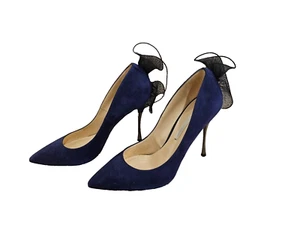 NICHOLAS KIRKWOOD Dark Blue Suede Rufflle Lace Stiletto Pumps - Size 37.5 - Picture 1 of 7