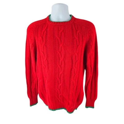 Turnbull & Asser Men's Chunky 4 Ply Cable Knit Crewneck Sweater Red M Scotland - Image 1 of 4