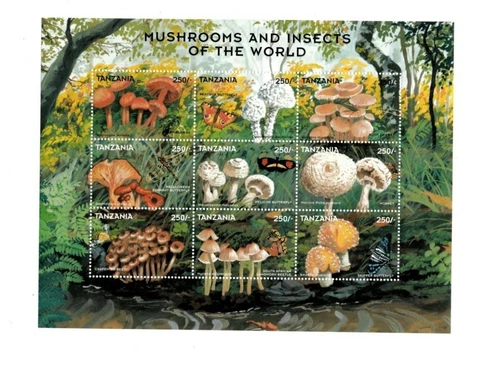 Tanzania 1998 - Mushroom and Insects Of the World Stamps - Sheet of 9 - MNH Cover