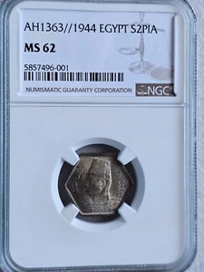 Egypt 2 Piastres AH1363 / 1944 NGC MS 62 - Picture 1 of 2