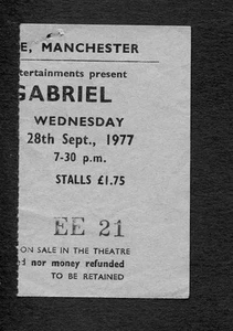 1977 Peter Gabriel of Genesis concert ticket stub Car Tour Manchester UK Rare  - Picture 1 of 1