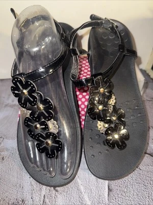 Sandálias de apoio Vionic Julie II feminina tamanho 7 preta com alça de tornozelo floral - Imagem 1 de 4