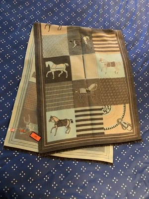 HERMES Paris Cashmere/Silk Throw Blanket HORSES 72”X26” - Image 1 of 4
