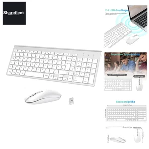 Clavier Souris Set Sans Fil, 2.4G Ultraslim Clavier Sans Fil avec Souris Sans Fil, Q... - Photo 1/9