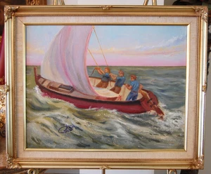 VTG 1990'S FRAMED SIGNED GLORIA OYANES ORIGINAL OIL FULL SAIL SAILING SEASCAPE - Picture 1 of 24