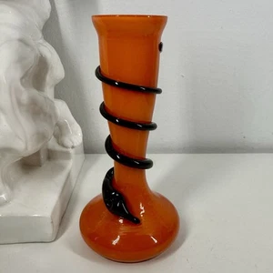 CZECH ArtDeco TANGO VASE 6.5in Bohemia 20-30s Black SNAKE w/EYES Cased Art Glass - Picture 1 of 10