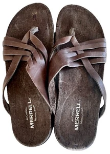 MERRELL Falcon donna taglia 7 infradito pelle marrone cuscino d'aria memory foam NUOVO - Foto 1 di 15