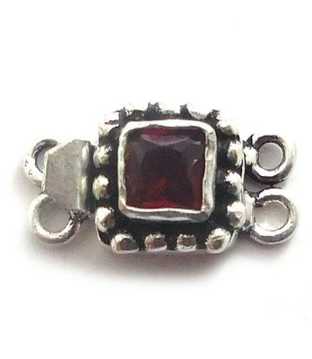 1 PC Red Garnet Bali Box Clasp two Strands Oxidized Sterling Silver Plated - Image 1 of 3