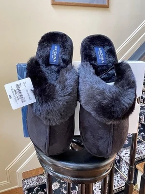 Chinelos femininos Arizona Becca preto falso aconchegante lavável tamanco tamanho 9/10 Lg novo na caixa - Imagem 1 de 4