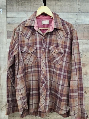 Vtg 60s/70s Arrow Western Wear Flannel Pearlsnap Shirt Sz L Gfeat Condition - Image 1 of 4