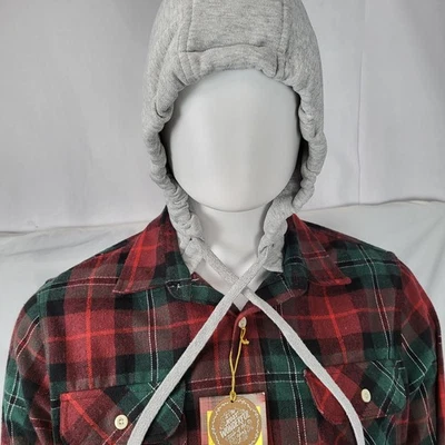Franela Free Plonet para hombre talla mediana roja verde abotonada a cuadros con capucha Foto 1 de 4
