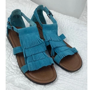 Minnetonka Women's Size 8 Blue Suede Strap Hippie Boho Vacation Sandal 10018584 - Picture 1 of 10