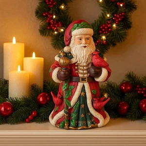 Vintage Kris Kringle Santa Figurine 10” Musical Wind Up Cardinal Birds Works - Picture 1 of 6