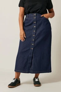EVANS Curve Plus Size Button Through Denim Maxi Skirt - Picture 1 of 31