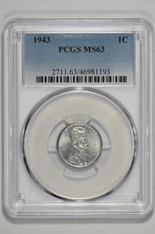 1943 1c Lincoln Steel Wheat Cent PCGS MS 63 Cover