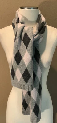11”x64” Portolano 70% Lana 30% Cachemira Gris y Rubor Argyle Tejido Bufanda Envoltura Foto 1 de 4