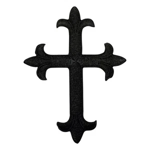 Large Cross Applique Patch - Black, Christian, Jesus Badge 4" (Iron on) - Picture 1 of 1