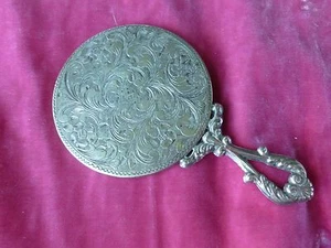 ELEGANT ITALIAN HEAVILY CHASED 800 SILVER VANITY MIRROR FOR YOUR HANDBAG - Picture 1 of 4