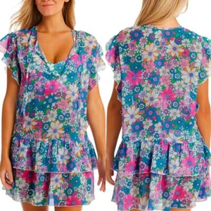 Jessica Simpson Swim Cover-Up Floral Crazy Daisy Chiffon Tiered Cover Dress L - Picture 1 of 4