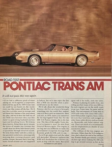 1979 Road Test Pontiac Firebird Trans Am 6 Pages Pics Specs Info - Picture 1 of 5