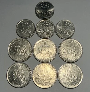Lot Of 10 France 1 & 1/2 Frank Coin 1960, 1969, 1971, 1976, 1977, 1991, 1997. - Picture 1 of 6